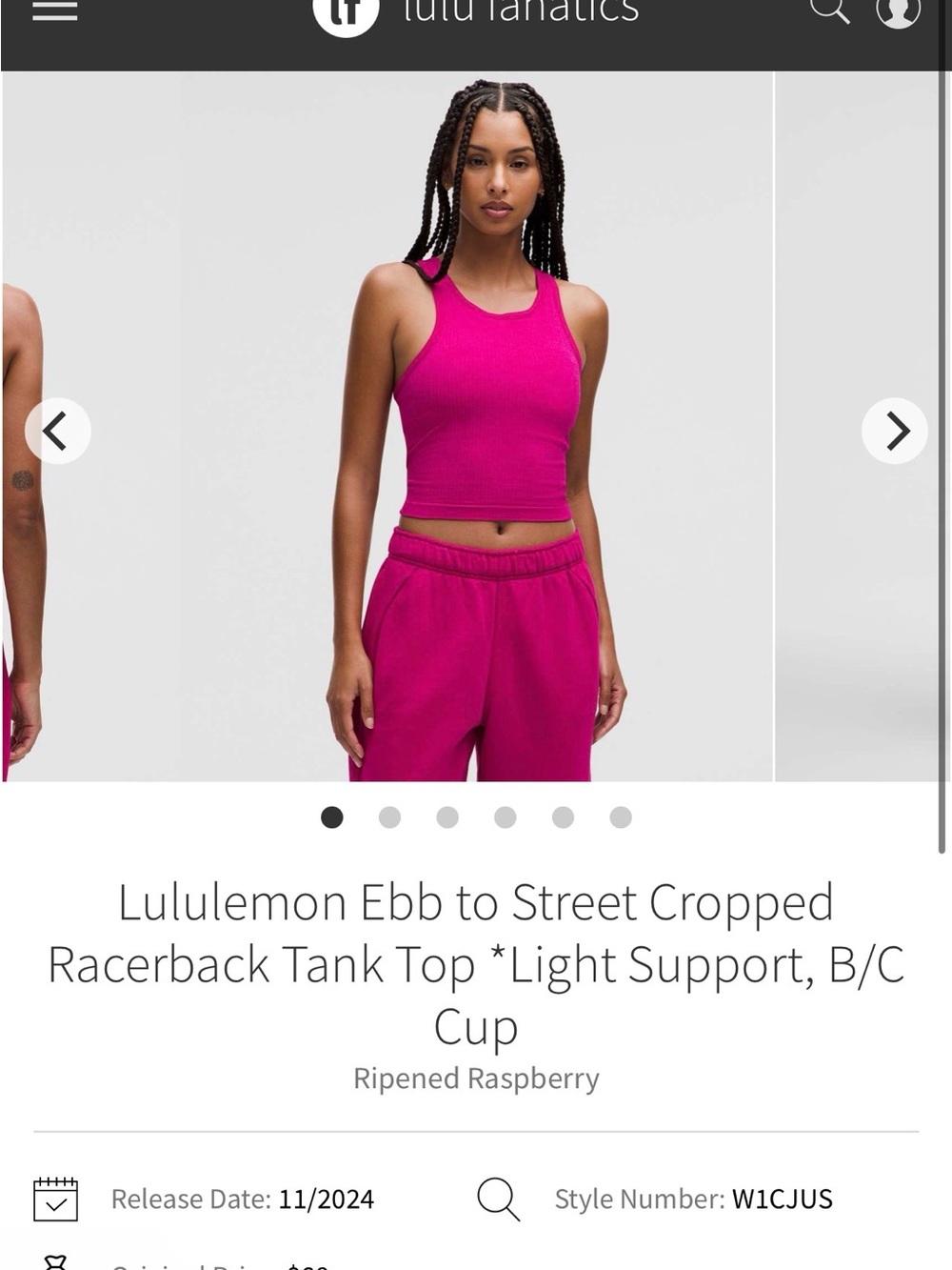 lululemon athletica Cropped Racerback Tank in Ripened Raspberry